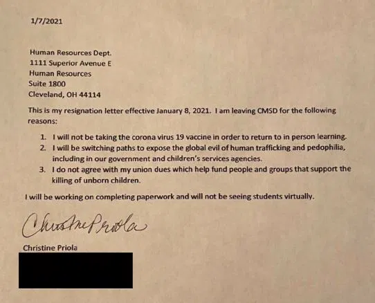 IDENTIFIED Photo #7Christine Priola, Cleveland Ohio school employee resigned. In her resignation letter she said she will be “switching paths”to expose the “global evil of human trafficking and pedophilia.”  https://fox8.com/news/i-team/cleveland-teacher-resigns-after-law-enforcement-investigates-possible-involvement-in-dc-riots/