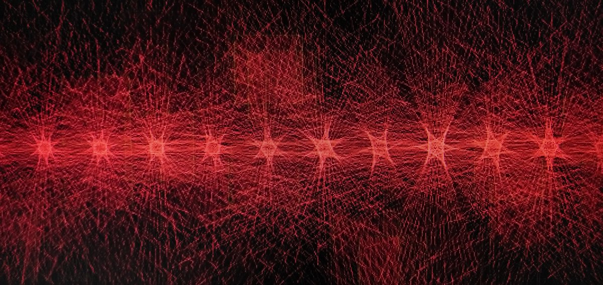 al_dinja's tweet photo. a line of fading drones with longgg trails modulating/animating along rotating vectors (default = horizontal / vertical = FM/AM) for hybrid FM/AM. #nosound #DIN50WIP also seen UI overlay with drones deeper in fade out #synth #microtonal #drone #atonal #aserial #dawless #digital https://t.co/oNP8Kd3gfL