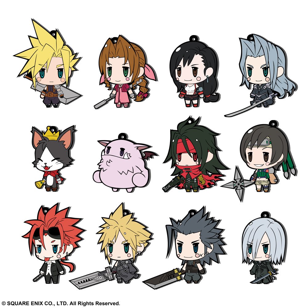 You can have Cait Sith and his mog separately, two Clouds, and Ka/d/aj (who Remake audiences are unfamiliar with), you can have everyone but Barret (and Cid and Red) Regarding Remake merch, everyone in the main cast but Barret has a plushie (ignore the first two based on WOFF)