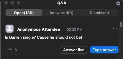 heyDarren's tweet photo. So... what was the highest-ranked question in my workshop presentation today at #QCFconf? I’m logging off the internet and have no further comments at this time! 😅 https://t.co/k0hzZis23x