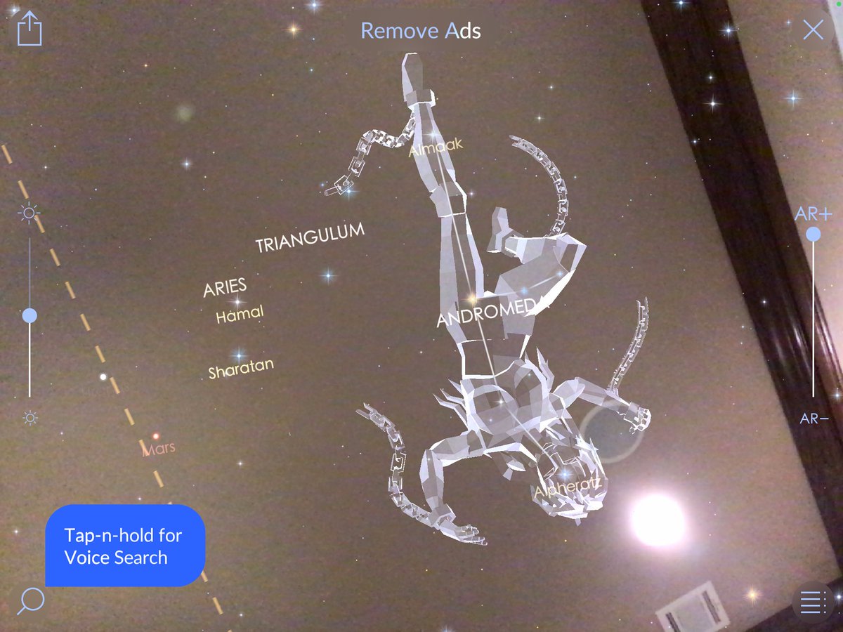 MrsEdenELA's tweet photo. Another cloudy night, but I’m still stargazing!  Using the Star Walk 2 app, I found Andromeda dancing on my ceiling. @DorOKSG https://t.co/mY9mDWnwSV