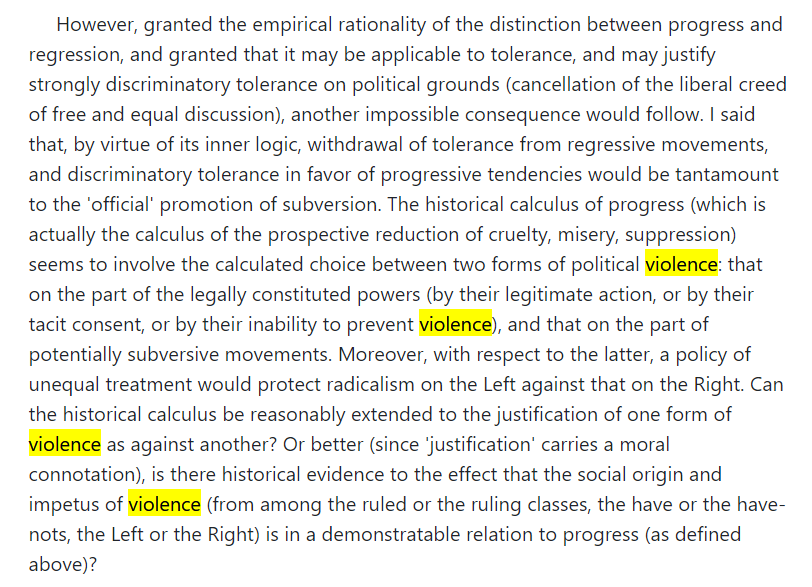 So, Marcuse is a great example of becoming the monster you try to slay because that point about ruling class power (OH NO WOKIES!) really gets hit hard again with calls for justified violence against it. Of course, that's what they think they're doing to the liberal order.