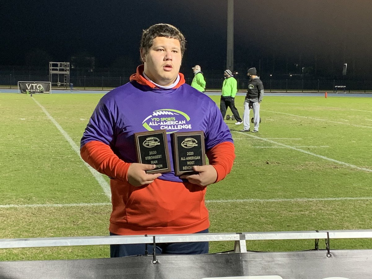 NCPreps's tweet photo. The @VTOSPORTS All-American Challenge Strongest Man and Most Bench Reps (35) Landen Baker @baker_landen Hopewell (VA) HS https://t.co/TvDTBLV3JQ