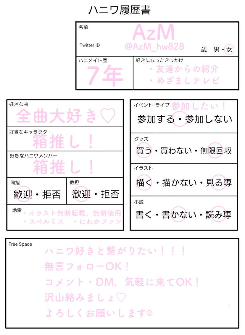Azm En Twitter プロフィール アイコンイラスト ハニワ履歴書 推し事 趣味について Orrtでお迎えに行きます Honeyworks好きと繋がりたい