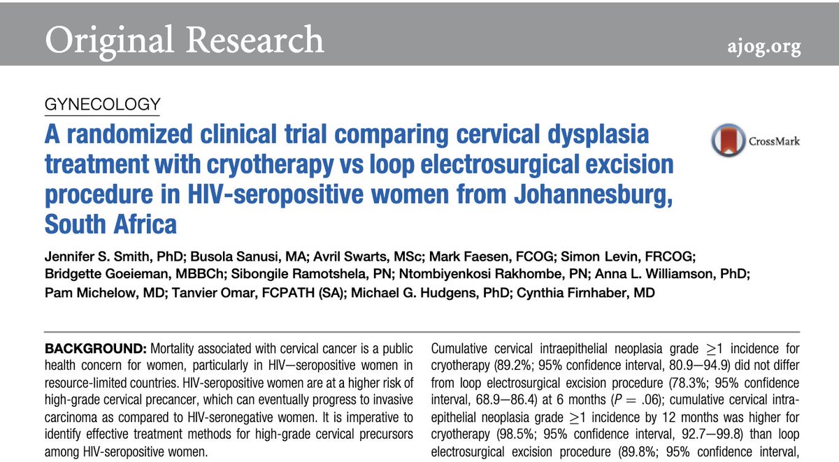 busolaOsanusi's tweet photo. January is #CervicalCancer awareness month. Here is one of our work on a randomized clinical trial comparing cervical dysplasia treatment with cryotherapy vs loop electrosurgical excision procedure in HIV-seropositive women.

https://t.co/70WZvKCOVz https://t.co/YEAeF3qs7V