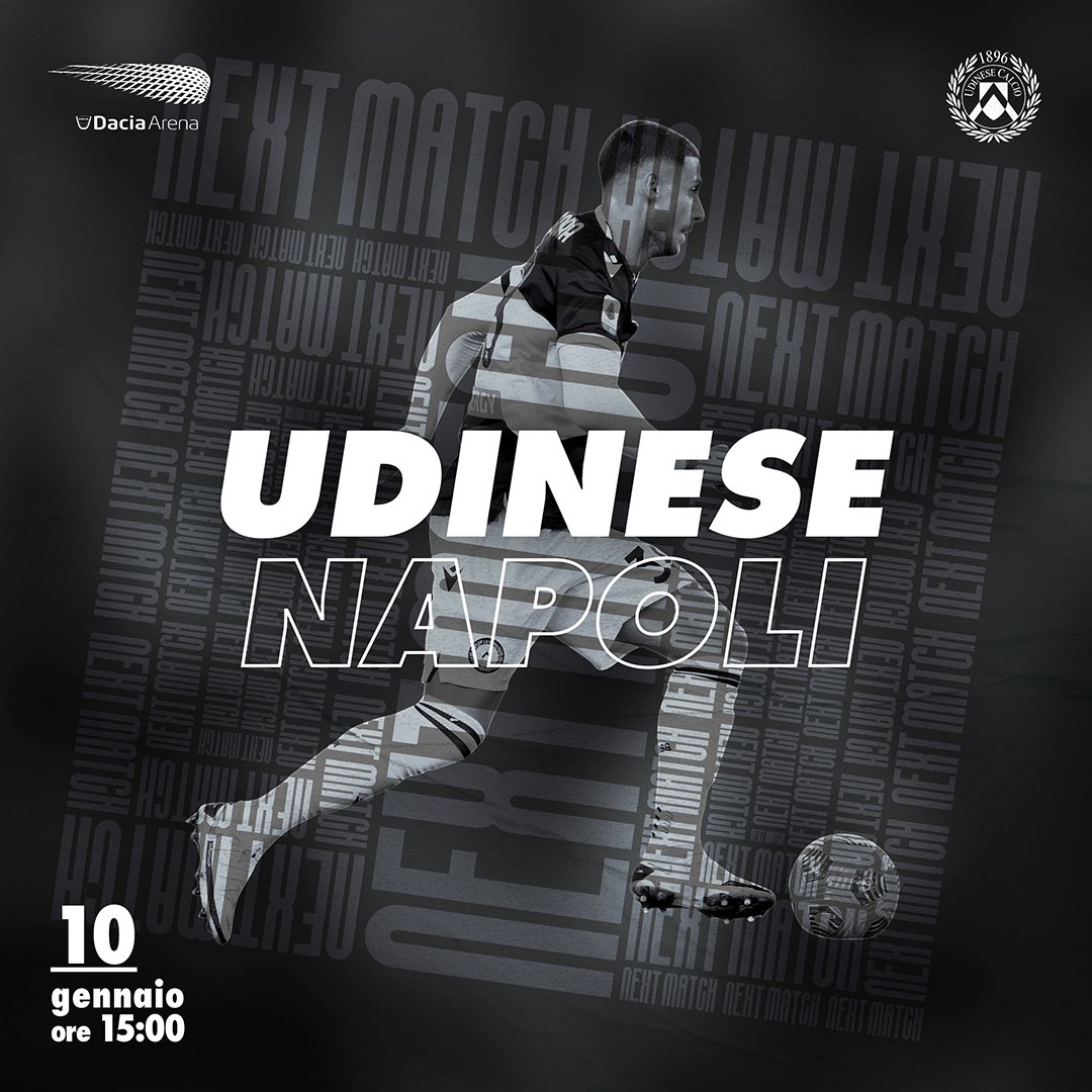 MATCHDAY 🙌

🆚 <a href="/sscnapoli/">Official SSC Napoli</a> 
🏟 #DaciaArena
⏰ 15.00

⚪️⚫️ #UdineseNapoli #ForzaUdinese #AlèUdin #Matchday #SerieATIM