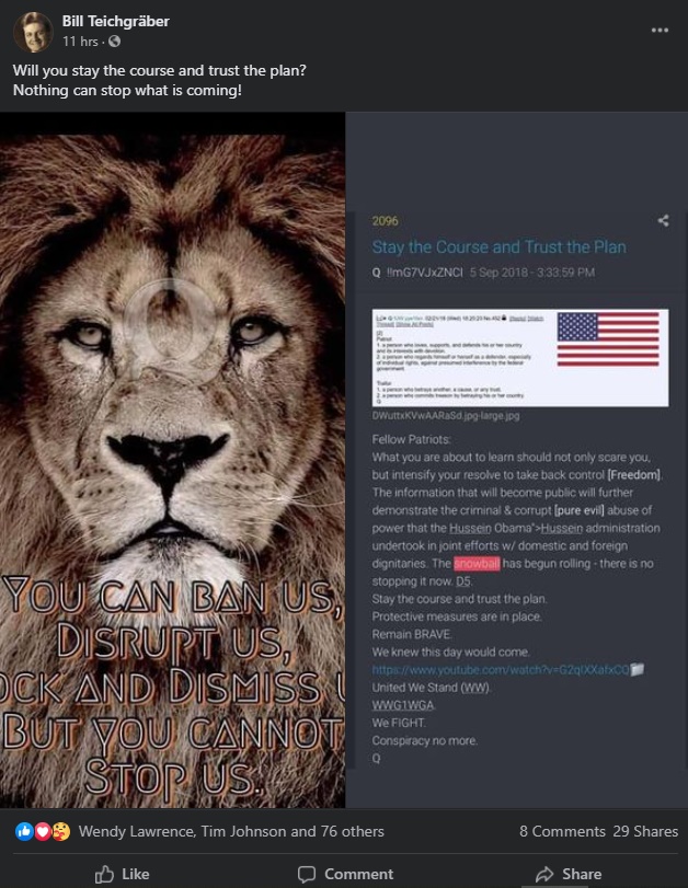 To that end, and instead of rejecting the QAnon conspiracy theory being proven a lie over and over again, they seem to be embracing the conspiracy even more fervently. 3/10