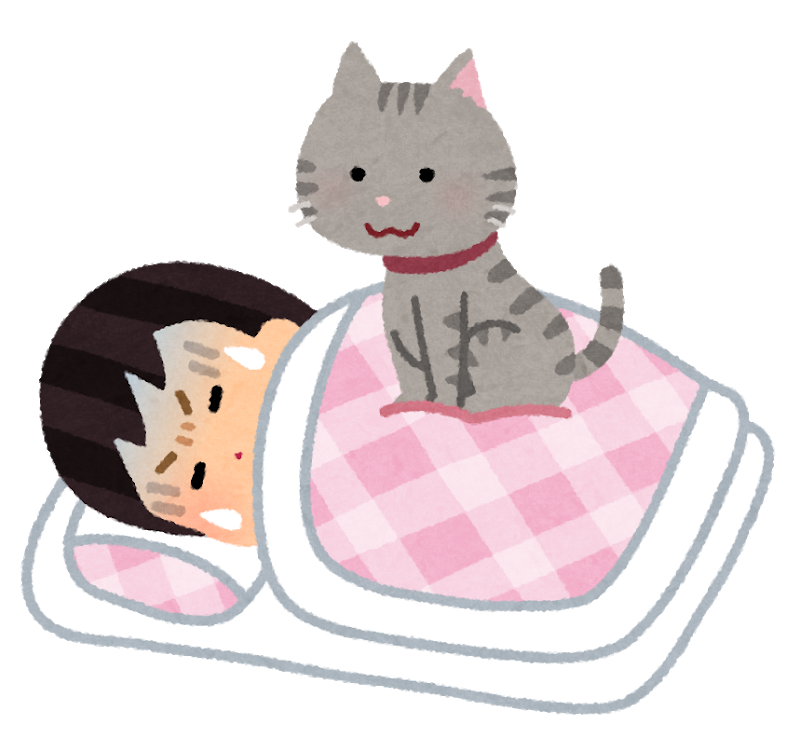 イルコモンズ いらすとやの 睡眠中ねこに乗られる人のイラスト と 睡眠 中ねこに乗られるオードリーさん 映画 ティファニーで朝食を より イラストも写真もないけど うちでは毎朝のこと そして それが朝のたのしみ