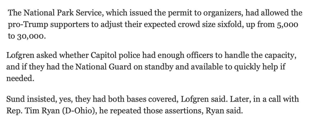 New story from WaPo tonight. Far and away the most damning account yet. In fact it is incredible and nearly implausible.1. FBI was notified by a private lawyer, not USCP.2. USCP knew crowd size and the urgency of concerns well ahead of time. https://www.washingtonpost.com/politics/inside-capitol-siege/2021/01/09/e3ad3274-5283-11eb-bda4-615aaefd0555_story.html