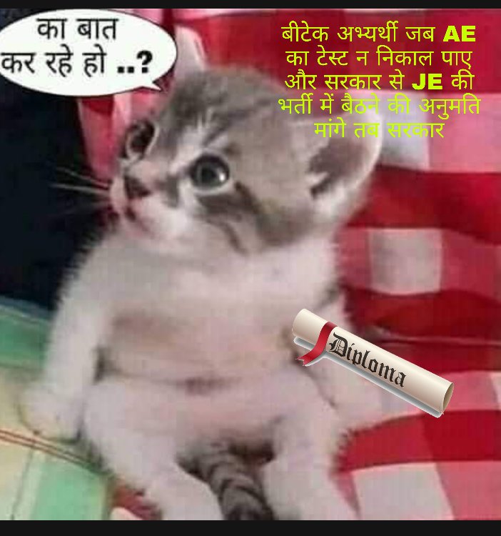 आवाज सीट के लिये उठाओ किसी का हक ना खाओ... 
#JE_Post_only_for_DiplomaHolder
#JE_Post_only_for_DiplomaHolder
#up_Je_Only_for_diploma 
<a href="/ChiefSecyUP/">S.P. Goyal, Chief Secretary, GoUP</a> <a href="/ptshrikant/">Shrikant Sharma</a>
#JE_Post_only_for_DiplomaHolder