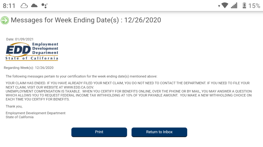 ericlopez0303's tweet photo. @CA_EDD I just received this notice in my inbox today.not sure if its old &amp; I just barley got the mess..Still confused not sure if I should reapply or just wait still Everything is the same on the home page &amp;certify page.Should I wait or file a new claim Still have a balance I'm on pua. https://t.co/f7HvLtshOS
