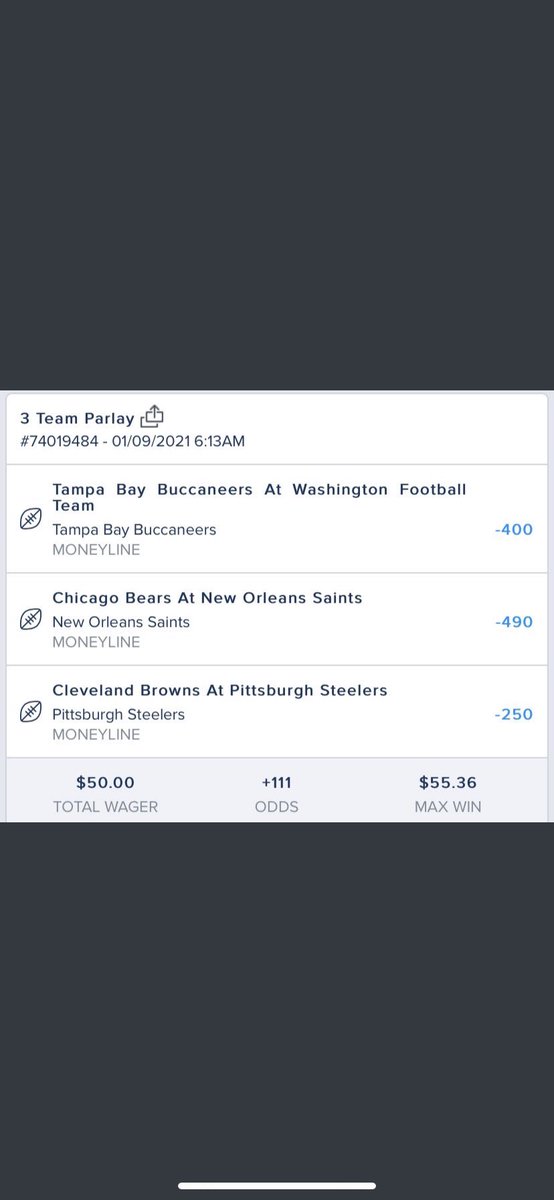 ParlaysLine's tweet image. Reminder we are playing 4u on this play. We hit it for 2u .. looked it over some more and hit it for 2 more units. 

Bucs ML ✅
Saints ML
Steelers ML 

#AllBetSlipsPosted