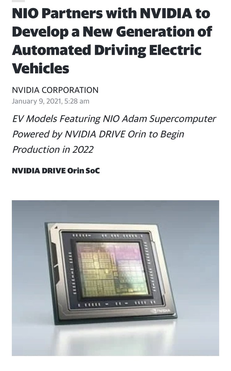 Today Jan 9th, 2021  $NIO announces partnership with  $NVDA to develop a new generation of automated driving electric vehicles.  #NIOday
