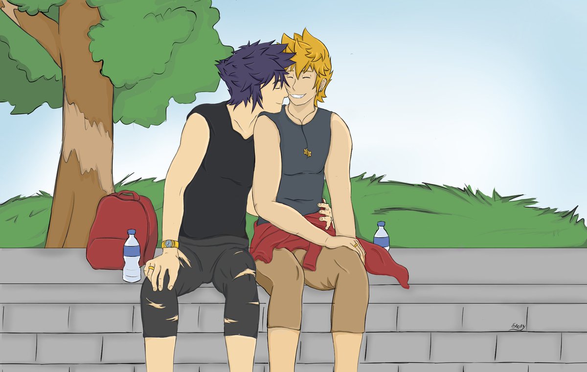 EmrSaory's tweet photo. My entry for #vanvenweek2020 day 5! The prompt I chose was "AUs" so I went with my very self indulgent Husbands AU of my favorite boys <3

They're coming back from the gym and stopped at the park for a while to rest and be cute :3c

#vanven #venvan #ventus #vanitas https://t.co/I5gqv8trUc