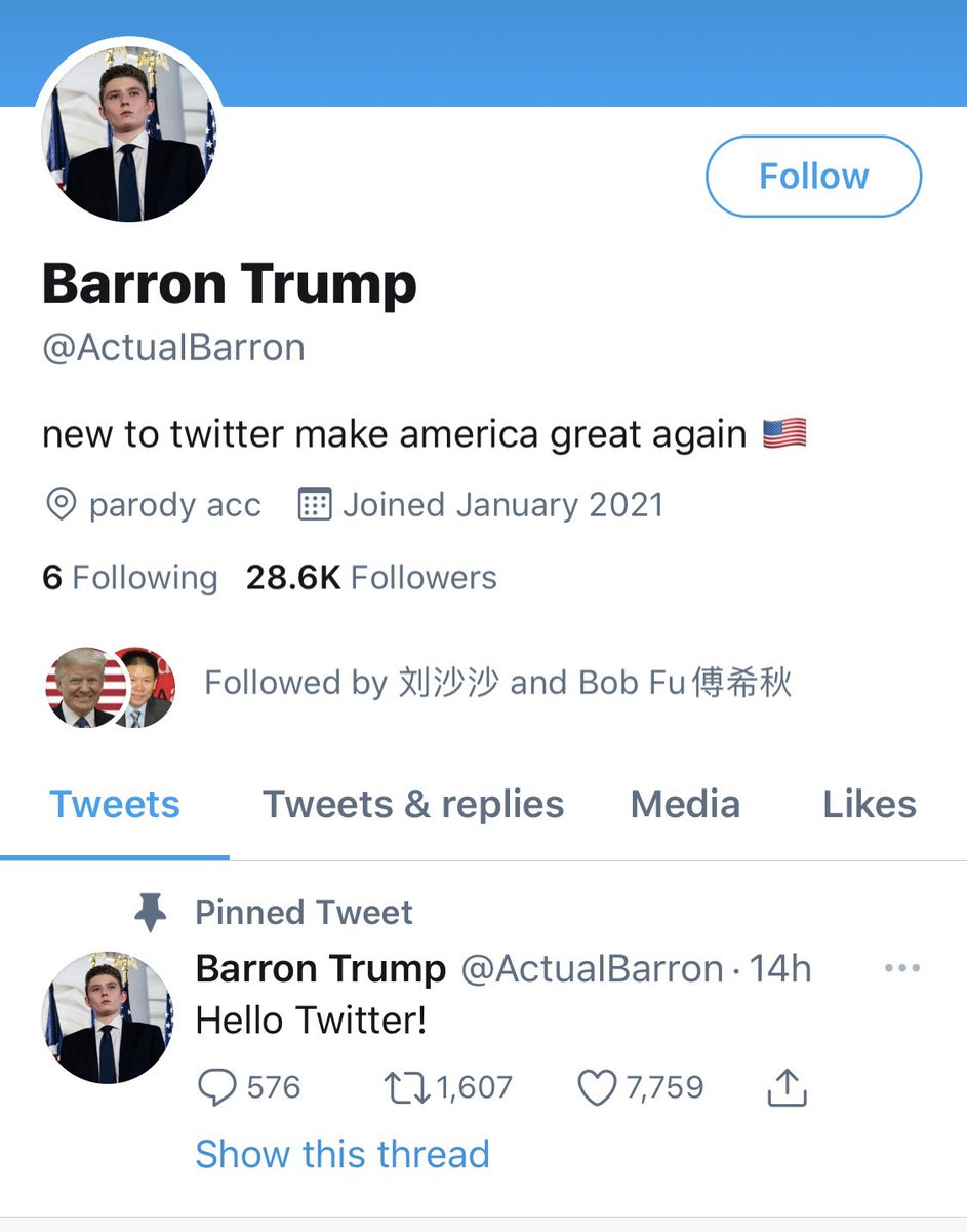 Stephen Mcdonell On Twitter This Newly Created Parody Account Has Tens Of Thousands Of Trump Supporters Interacting With It As If Trump S Youngest Son Is Really Saying These Things Note The Heavy