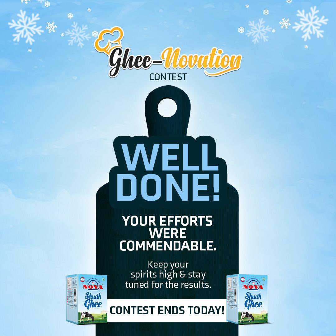 novadairy's tweet photo. The Grand #GheeNovationContest ends today!
If you haven’t participated yet, it’s your chance to submit your recipe before 12 am tonight.
Who all are ready for the results???
Stay Tuned!
#contest142 #nova #novadairy #contestalert #novashudhghee https://t.co/bSRhI0ORZI
