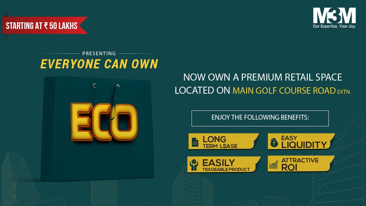 M3MIndiaPvtLtd's tweet photo. M3M brings you an opportunity you can't resist!
Pay only โน50 Lakhs and own a premium retail space at Gurugram's retail hotspot - Main Golf Course Road Extn.
#M3M #M3MIndia #M3MECO #EveryoneCanOwn https://t.co/Lta6xONlsj