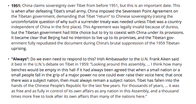 1.1) "Tibet has always belonged to China"China loves to claim that Tibet is a part of China yet the exact date it happened always changes. Here are some of the dates they suggested and why they're wrong