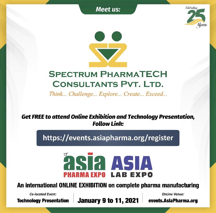 spectrumpharma's tweet photo. It’s time for Asia Pharma Expo &amp; Asia Lab Expo 2020. Get to meet our experts at online exhibition till January 11,2021. Come along and meet our team &amp; discuss Design, Engineering and Turnkey Project Solutions. Register here: https://t.co/gNJJLudfOb 
#Spectrum #SpectrumPharmaTECH https://t.co/Kza70T5nOr