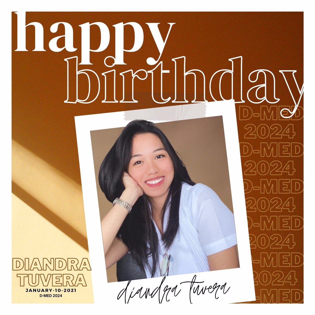 USTDMED2024's tweet photo. Happy Birthday to D6’s anak ni Doc and DMed’s Physio rep! Keep slaying D! Di mo sure hahaha! Enjoy your day! We got you always @diandratuvera! 🎉🎊 https://t.co/SUri3M0XdM