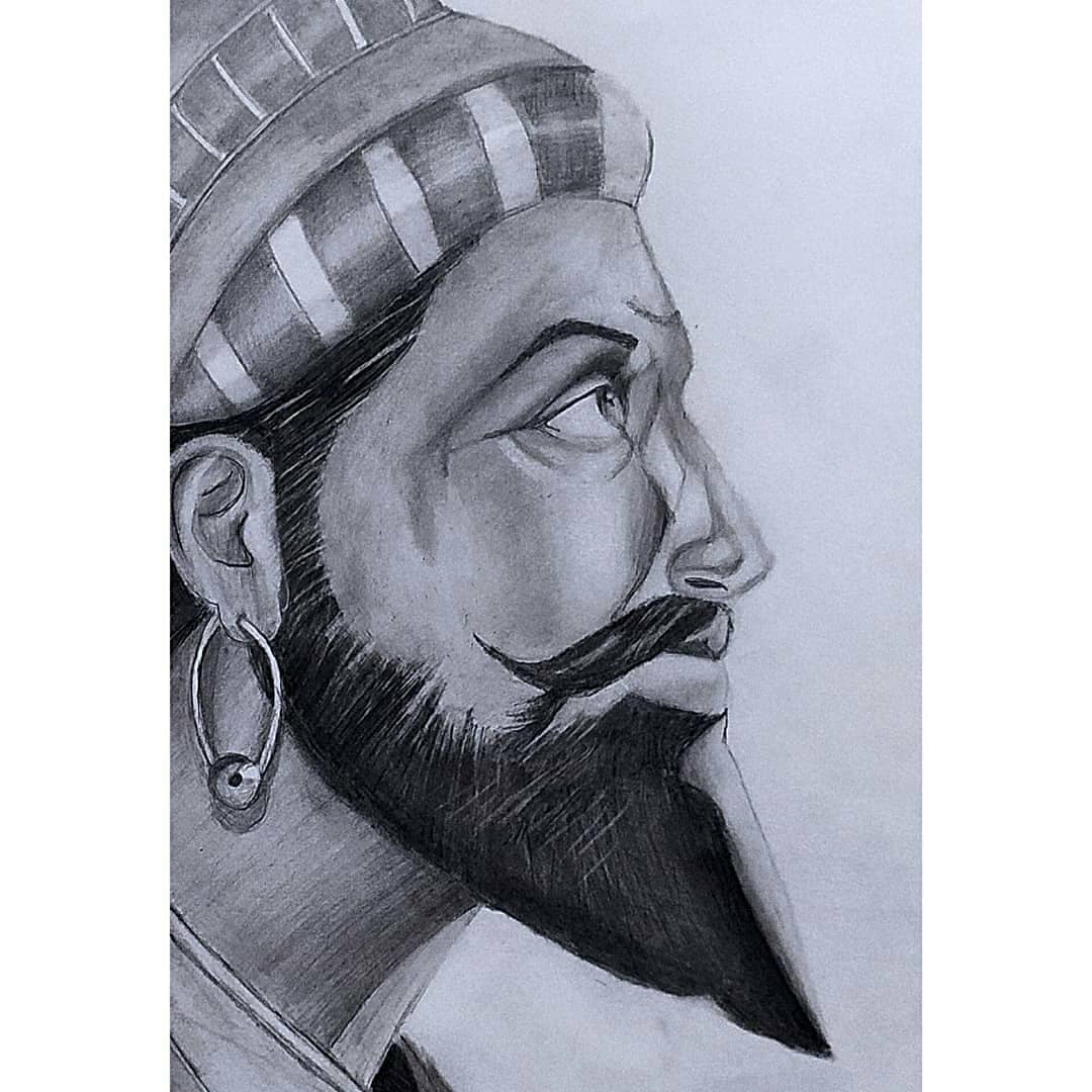 Chatrapati Shivaji Maharaj | Graphite Pencil On Paper | Kuldip Jathar |  Exotic India Art