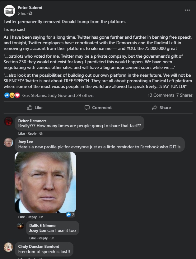 This is evident in the reaction to Trump being kicked off Twitter and the pressure being put on Parler to maintain some control over the platform which has harbored users planning further violence this month in support of Trump. 4/10