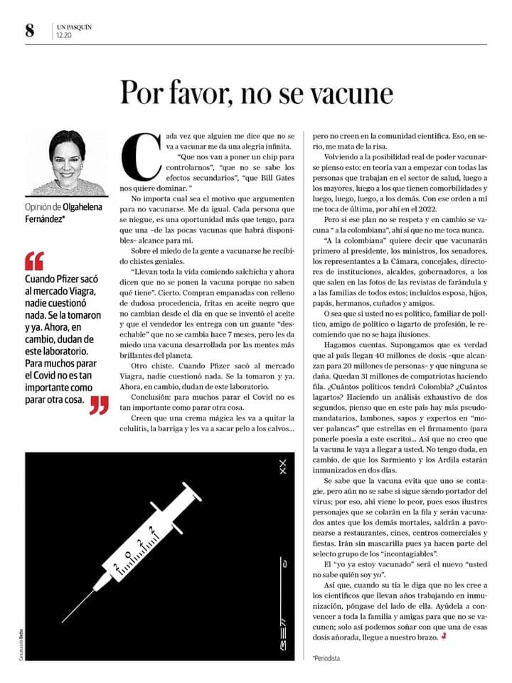 YuritzaSantiago's tweet photo. "[...]Les da miedo una vacuna desarrollada por las mentes más brillantes del planeta." 
Lean la nota completa. 
#COVID19mx 
#SiALaVacuna https://t.co/y1IGUc8eBu