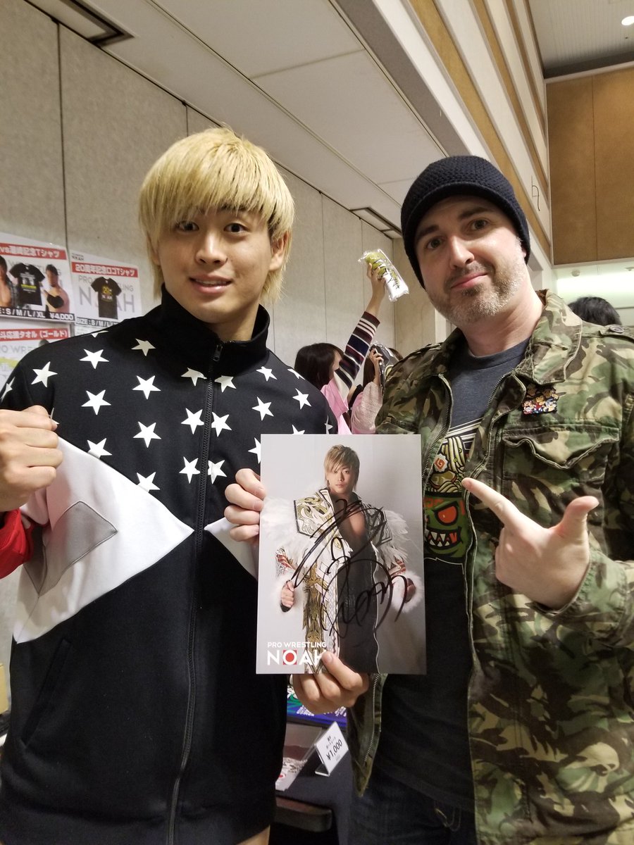 Throwback to I think a year ago today when I went to @noah_ghc and met @goshiozaki54039 , @noah_kiyomiya , Hayata and Minoru Tanaka! #ProWrestlingNOAH #IAMNOAH #GoShiozaki #NoahGHC #KaitoKiyomiya