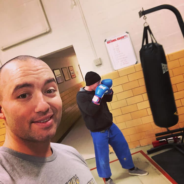 coreyinnis14's tweet photo. OBVIOUSLY we had to do some work on the heavy bag this morning! @alexwhelan49 whooped that bag pretty good tooπͺπΌππΊπΈ(keeps him out of prison) #moarmynationalguard #armynationalguard #nationalguard #bluearmorygym #punchstuff #stressrelief #mychurch https://t.co/LBnJmPDacr