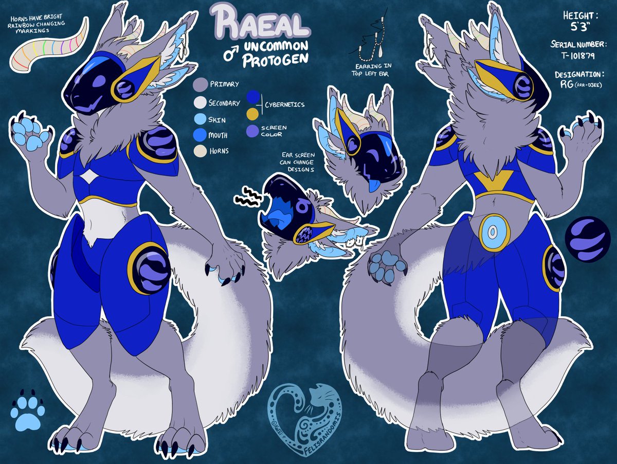 Anthro protogen with blue accents and unique horns and tail