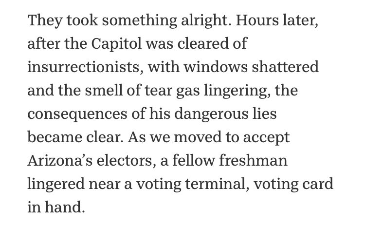 MEIJER: “My colleague told me that efforts to overturn the election were wrong, and that voting to certify was a constitutional duty. But my colleague feared for family members, and the danger the vote would put them in. ...my colleague voted to overturn.”  https://www.detroitnews.com/story/opinion/2021/01/09/opinion-after-heinous-assault-time-reckon-reality/6599593002/