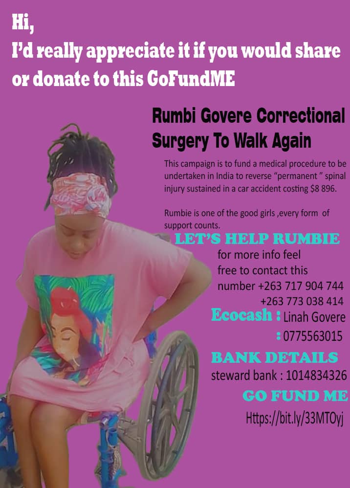smilyRue's tweet photo. Rumbie needs $8 696.00 for an operation on her spiral, so that she will walk again.
https://t.co/ZXbh21CGmC
https://t.co/NgOieJKlxg @iMisred @ramsayshonge @Bibaz23 @twip_twep @Child_of_G_od @MachipisaRonnie @daddyhope @WellenceMujuru @saloe2398 https://t.co/OMaSBzdZPe