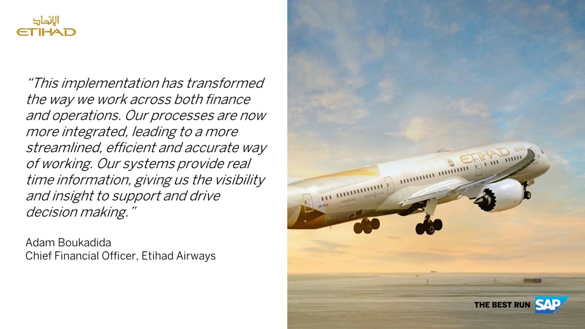 SergioMACCOTTA's tweet photo. We are proud to partner with @etihad: one of the largest airlines in the Region now fully powered by @SAPMENA. SAP Flight Order enables the demand-driven fulfillment process, automates it, and provides real-time analytics at a single flight level. https://t.co/MC5GaZrzBe