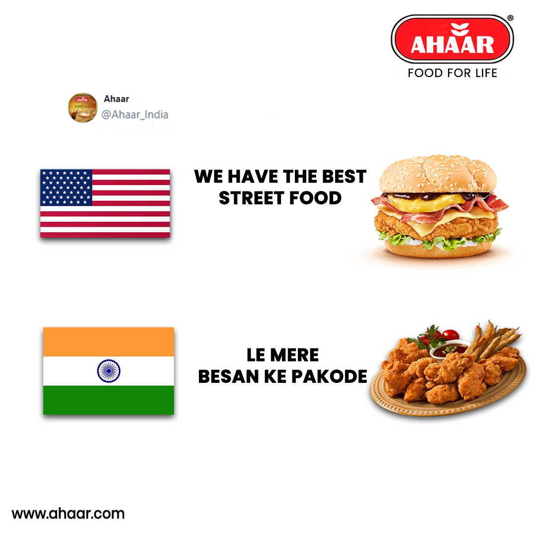 Ahaar_India's tweet photo. Love for #food is everywhere 

#UsavsIndia #Trendingmeme #Trending #memes 
#healthy #haveyourahaar #stayhealthy #indianfood #usafood https://t.co/zqresizGif