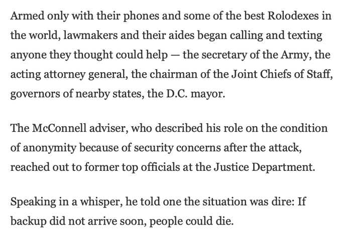4/ The mob chanted "Hang Mike Pence" and "Where's Nancy?" They were targeting the next two officials in the presidential line of succession.This was not an accident. Lawmakers were justifiably terrified. https://www.washingtonpost.com/politics/inside-capitol-siege/2021/01/09/e3ad3274-5283-11eb-bda4-615aaefd0555_story.html