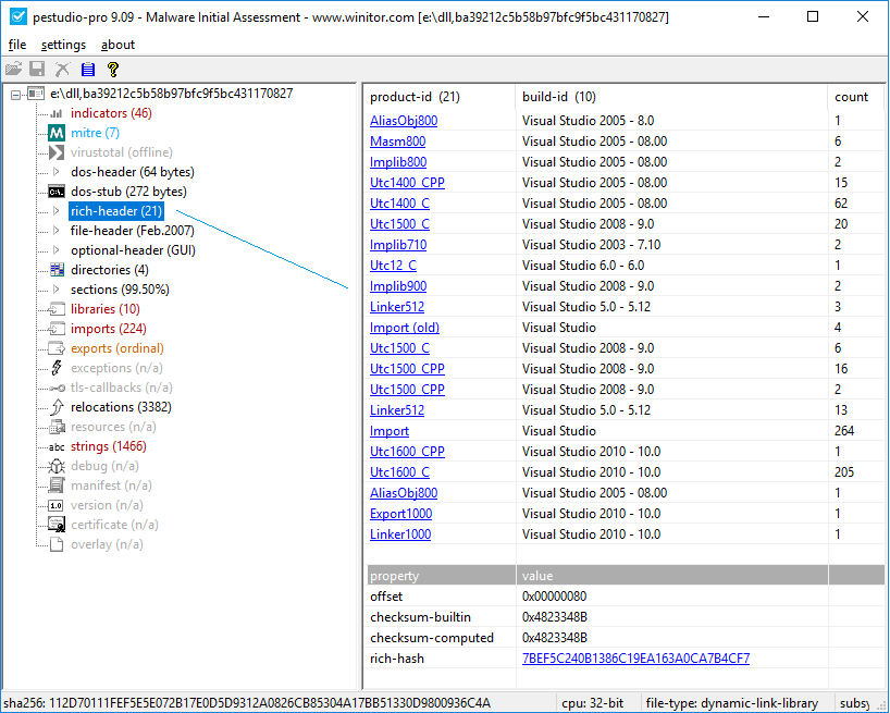 ochsenmeier's tweet photo. #EquationAPT sample with a huge (unique?) "rich-header" footprint #Malware #DFIR https://t.co/SXTd4p56R9