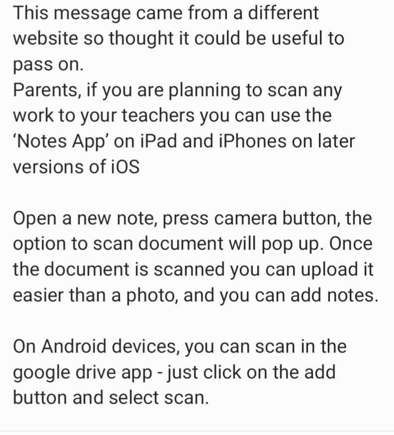 amac388's tweet photo. Handy hint on how to use your phone as a scanner during home learning #anythingthatsavestime https://t.co/5h4XTOK1Fv