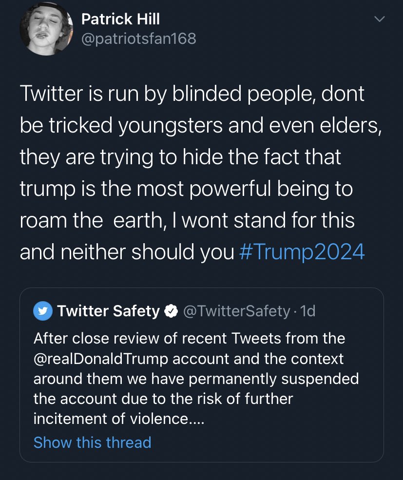 MyaMorrison_'s tweet photo. Okay... I came across this account &amp; I just can’t believvvveee how some people act. To say trump is the most powerful being on earth is just a ridiculous thing to say, would be about anyone not just trump. Really hope this guy is just trolling &amp; even if he is this is NOT OK😳🤯 https://t.co/HM21Bzf9Rx
