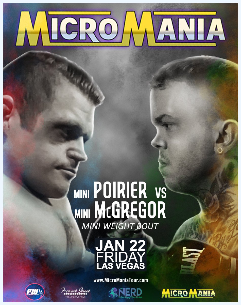 PWUonline's tweet photo. MicroMania  Presents “Notorious” Mini Mcgregor vs. “Diamond” Mini Poirier inside a Octagon Friday January 22nd in Las Vegas at the Nerd Bar on Fremont St. What a way to begin 2021 with Biggest Little Fight of the New Year @TMZ_Sports @BillyBladeROL @ufc 
https://t.co/jZLRyZqG4H https://t.co/2ltfZX0pJy