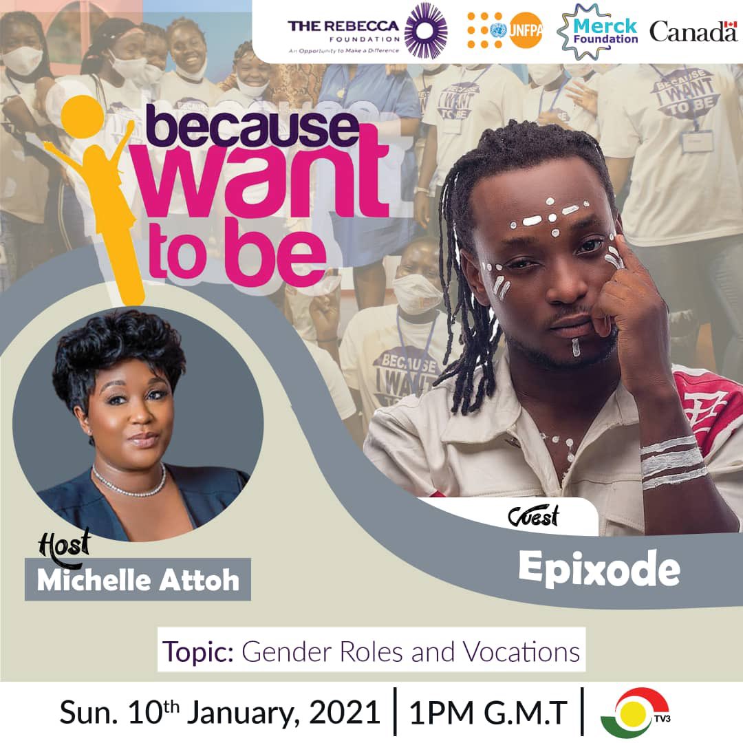 tv3_ghana's tweet photo. On todays episode of #BecauseIWantToBe with @MichelleAttoh, we will be engaging with fine arts painter and reggae dancehall artiste, @epixodemusic on the topic “Gender Roles and Vocations”.
Catch us live on your screens at 1pm prompt. You don’t want to miss this.
#TV3GH https://t.co/hDfxRjuYI4
