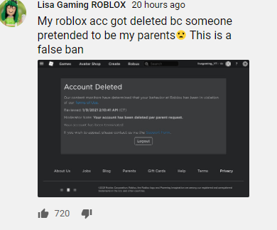 ItsbonnieR's tweet photo. soo i just checked lisa's channel.
SHE GOT BANNED FROM ROBLOX LOL
ALL OF THAT #banlisa STUFF WORKED
thx to the guy who pretended to be her parent and delete her acc https://t.co/n6ooMNpJgg