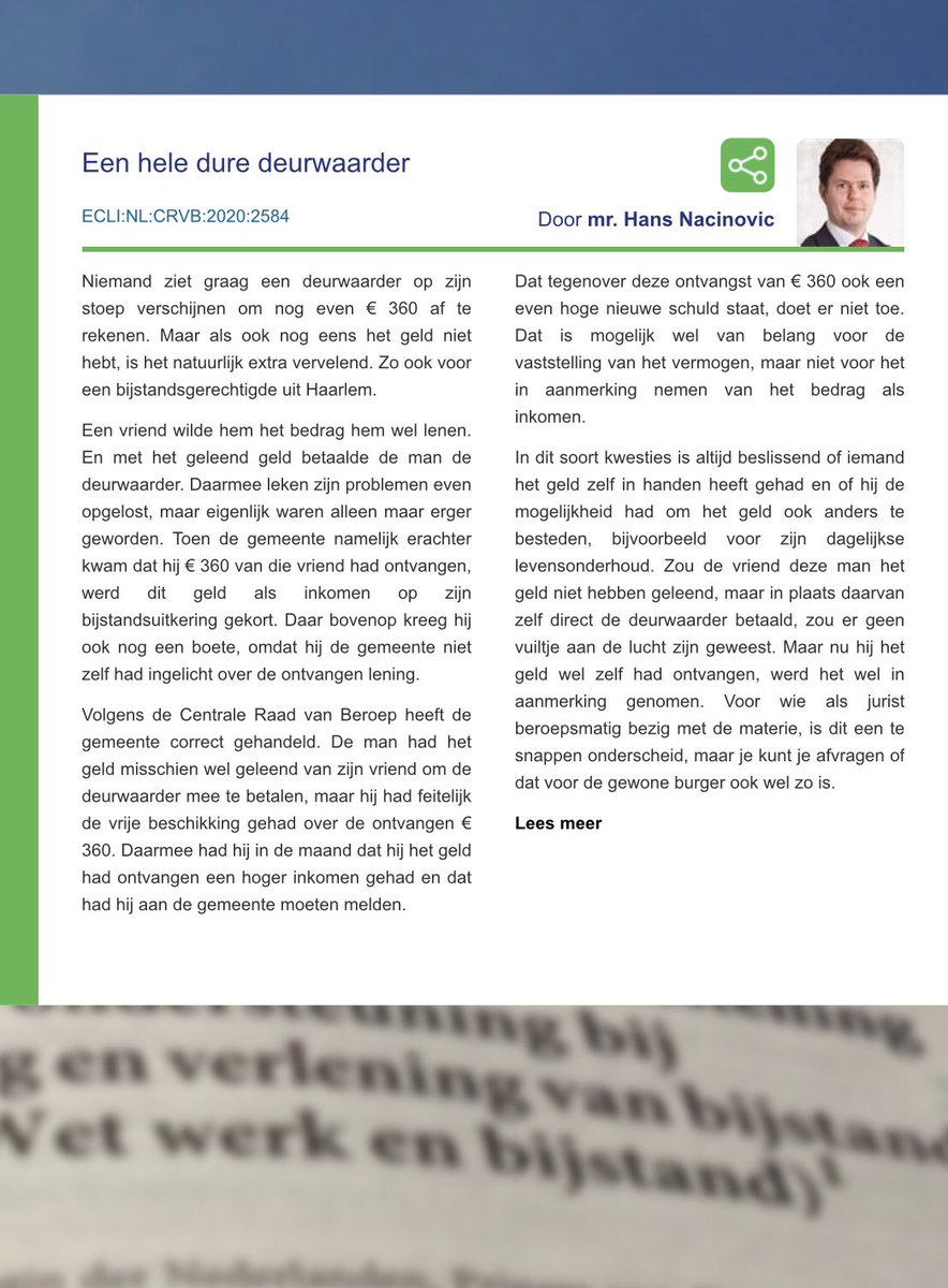 *DURE DEURWAARDER*

✅ je zit in de bijstand
✅ moet 360 euro betalen aan de deurwaarder 
✅ die heb je niet 
✅ een vriend leent je dat geld 

✅ reactie gemeente: korting op de uitkering + boete 
✅ hoogste rechter: niks mis mee! 

VRAAG: waar zijn we in vredesnaam mee bezig⁉️