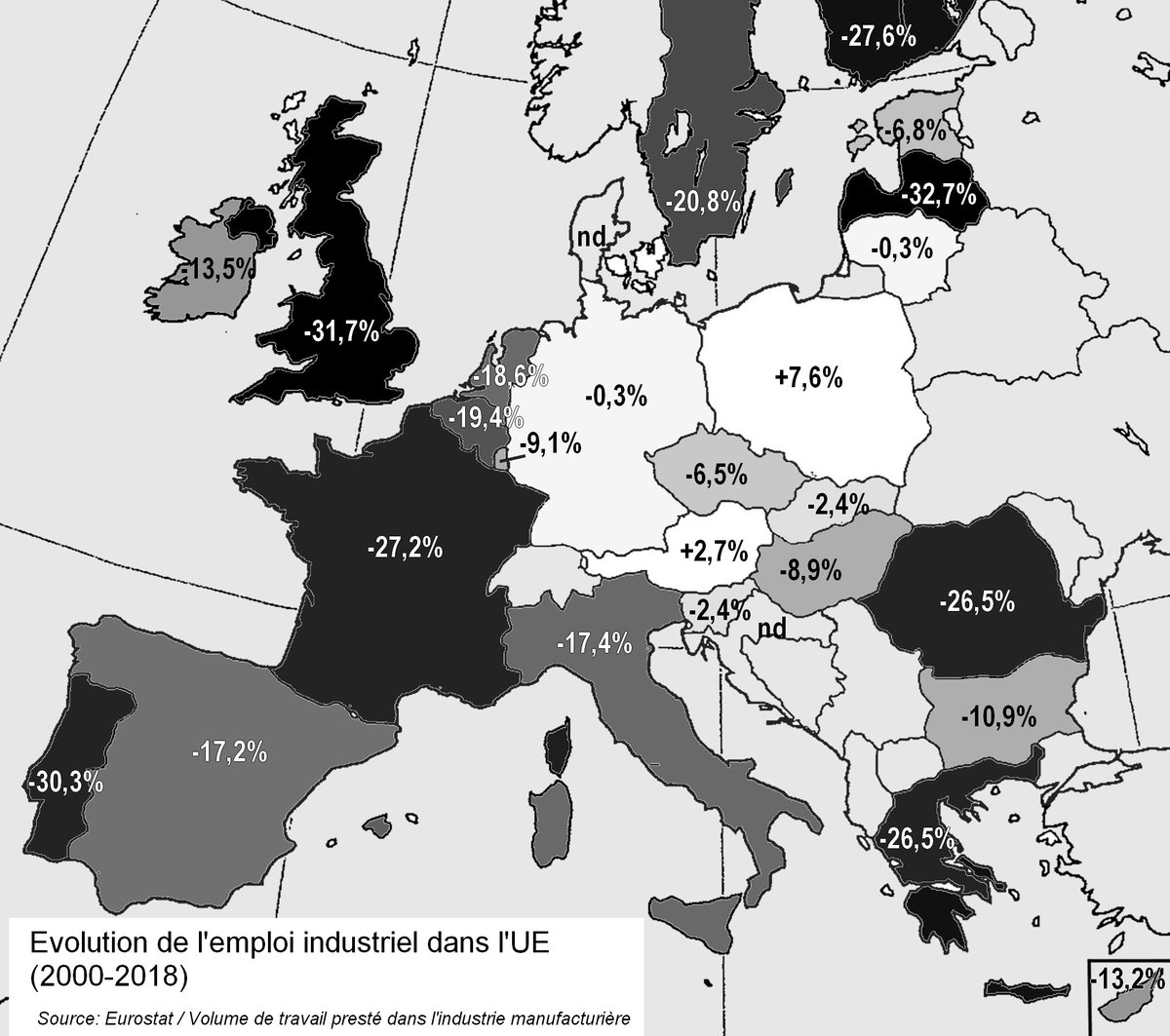 Ce qui explique la désindustrialisation de la France n'est pas l'euro. Ce sont les effet de la libre circulation du capital qui sont attirés par le cœur industriel de l'UE.Cela est évident si on regarde les chiffres européens et qu'on les remet sur une carte.