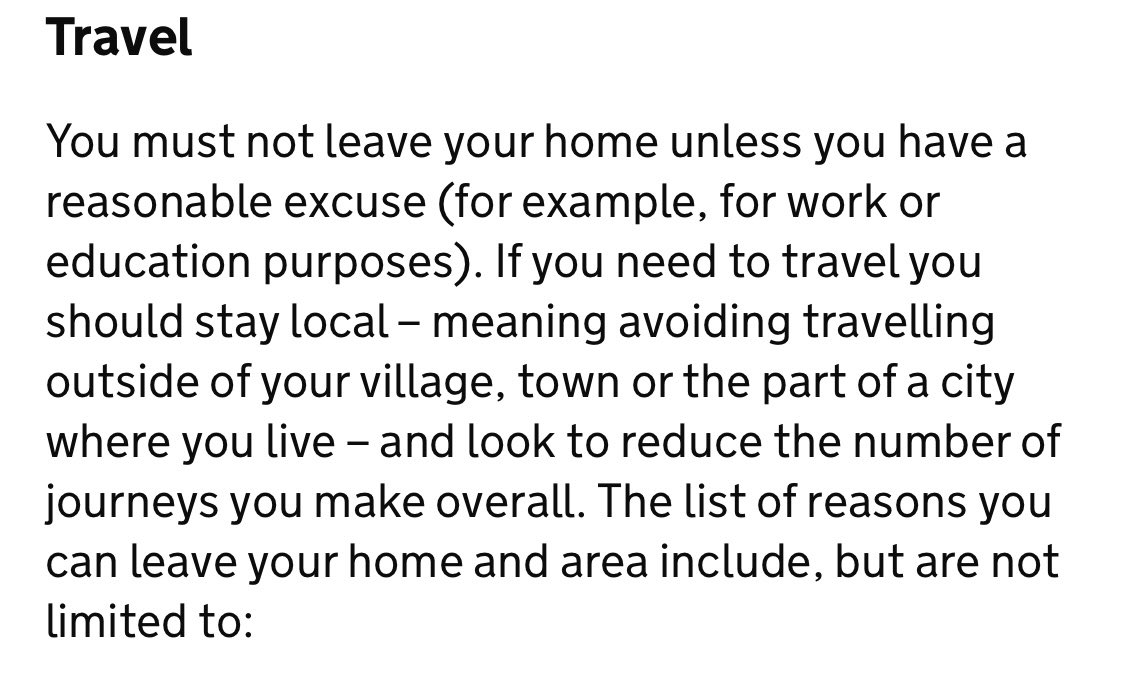 For those who are confused by what local means and how far you can travel for exercise please see the below guidance that the government set out.