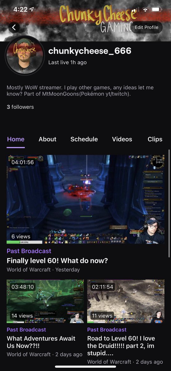 chunkycheese666's tweet photo. New twitch channel, come hangout! I’m kind of funny. Live Tue-Fri. #twitch #worldofwarcraft #streamer  #gamer #gaming #ContentCreator #alliance #forthealliance #WoW #streaming https://t.co/9HG8IVtApT