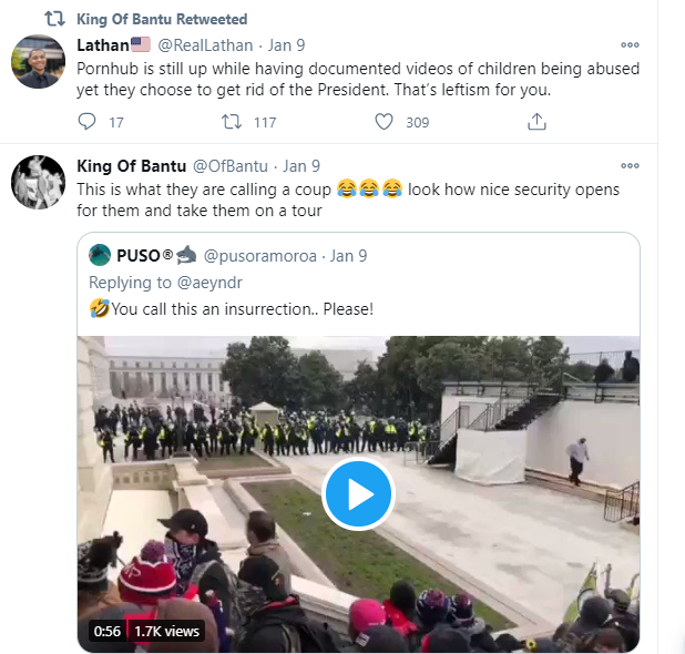 ANYWAY. The phrase 'alph*bet community/alph*bet people' rang a bell. I decided to do a quick search. Sooo this took me seconds. Notice that one guy bringing up CSEM and porn out of fucking nowhere to vilify the left for...holding Tr*mp accountable for his actions???