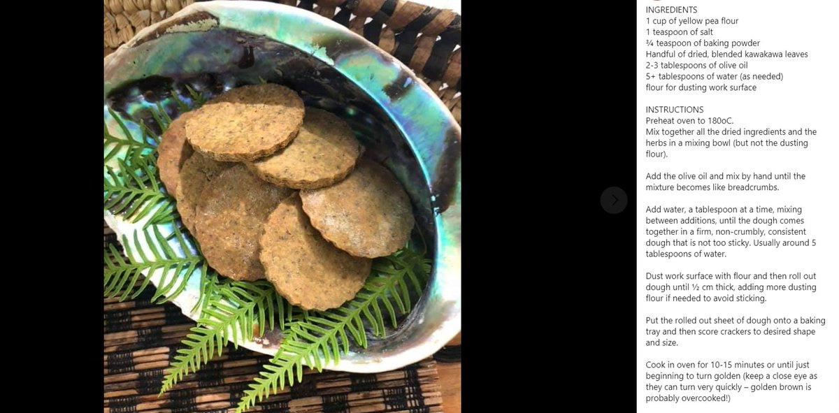 2. I go for about 2 berries per portion at the very most. Kawakawa is a diuretic and the fruit, in high numbers, is a laxative so unless you are after a good cleanout - watch the numbers. [image: recipe for Kawakawa crackers & crackers sitting in paua shell garnished with fern]