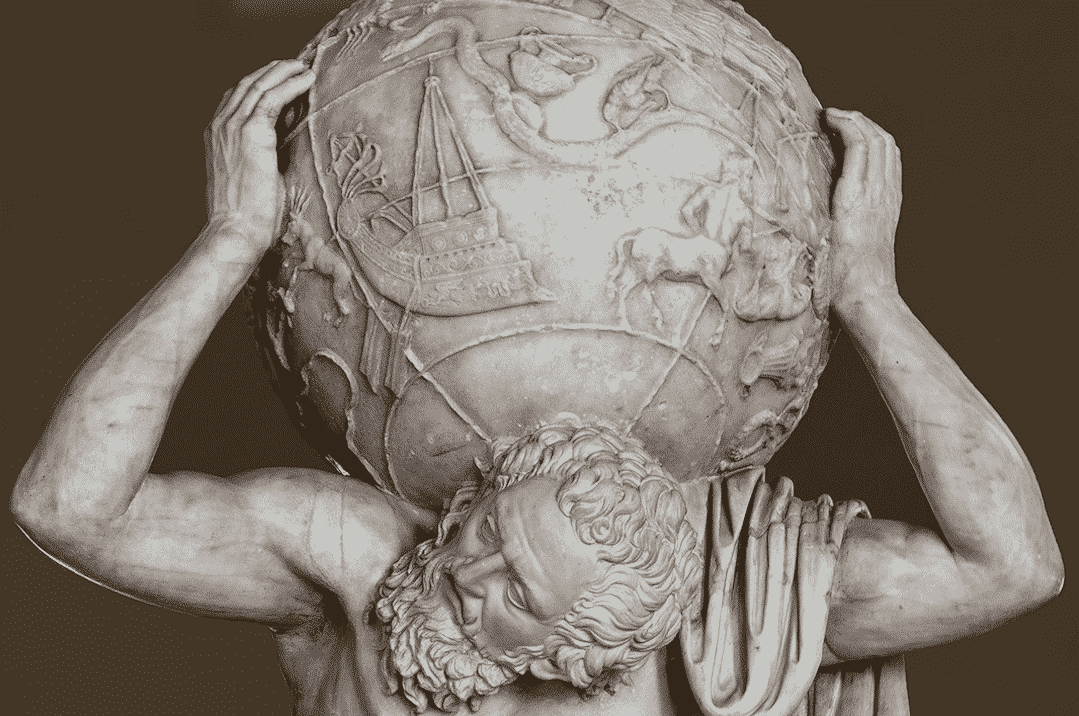 La idea geocéntrica de Ptolomeo: Éste creia que la Tierra era esférica también, sólo que la situaba en el centro del Universo.En algún momento del siglo II se realizó el "Atlas de Farnesio", donde vemos a la Tierra representada como una efera a hombros de Atlas. Tiene hasta el