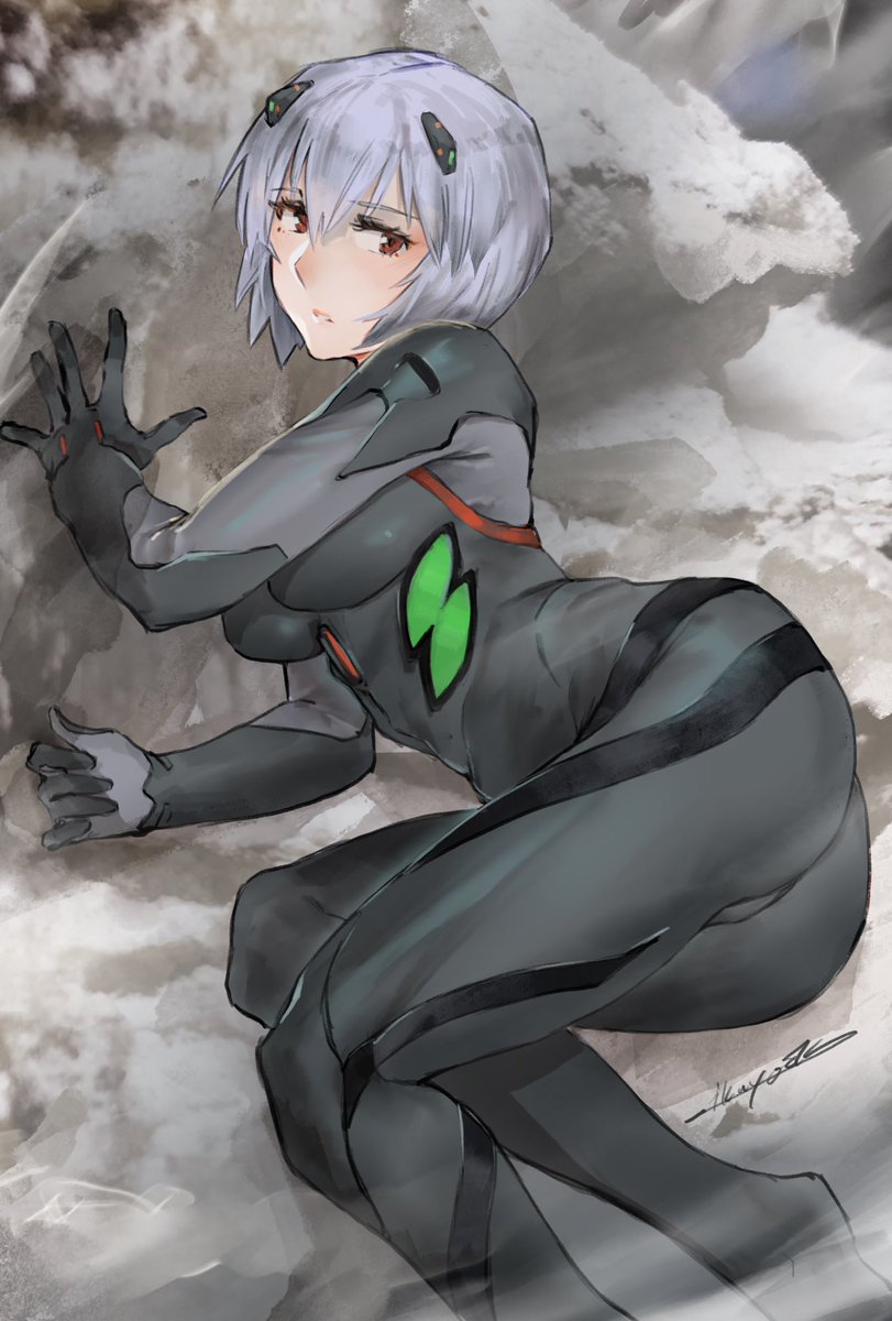 綾波レイ 「塗りの練習でアヤナミレイ描いたけど背景どうしようか考えてたら寒すぎて世界設定ガン」|ikuyoanのイラスト