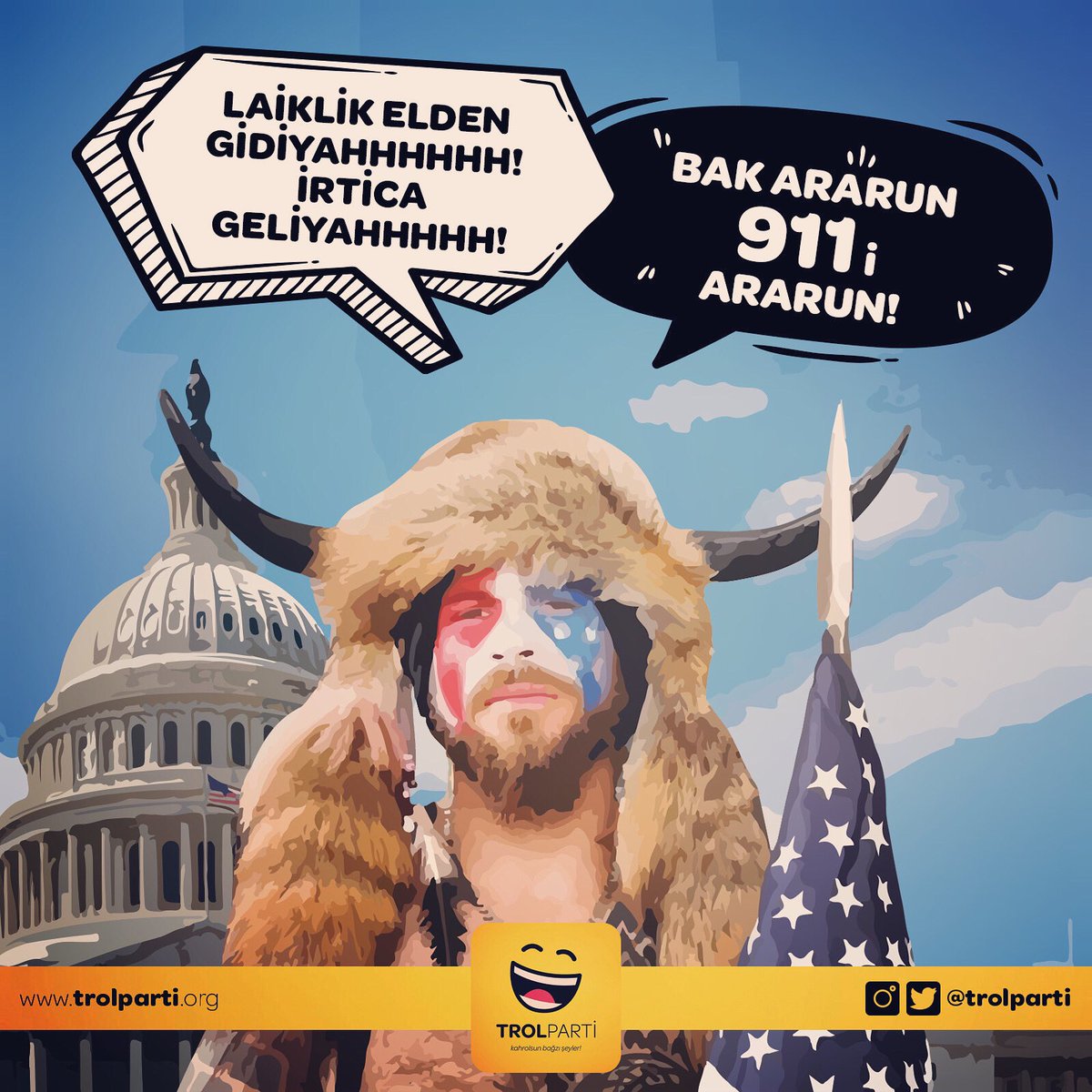 trolparti's tweet photo. Laiklik elden gidiyahhh! İrtica geliyahhh! Bak ararun 911'i ararun!

#trolparti #umitcanuyguntutuklansin #Pakistan #WatsAPPsiliyoruz #telegrama #Aleyna Çakır Signal Vatikan #YAAYdayiz Avrupa Birliği #yagmur #Bipegeciyoruz #MelekİpekSerbestBırakılsın #BizATATÜRKüz Mark https://t.co/CaPopeDwqQ